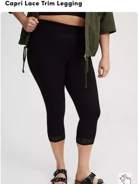 torrid Black Capri Leggings with Lace Trim